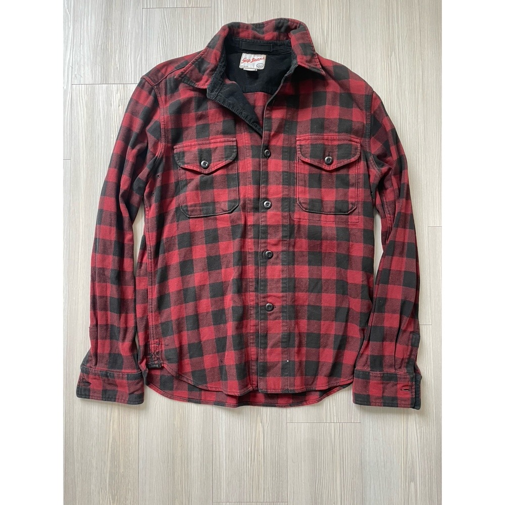 Vintage Gap Jeans Red Plaid Long Sleeve Flannel Size Large 100% Cotton